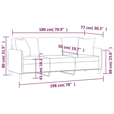 vidaXL Trosjed s ukrasnim jastucima svjetlosivi 180 cm od tkanine