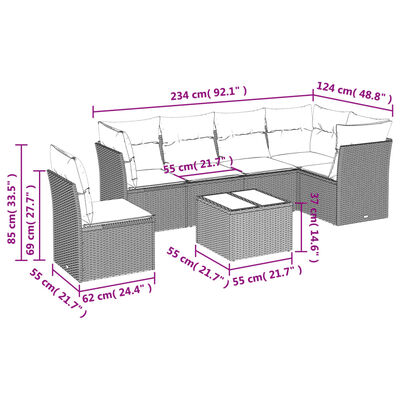 vidaXL 7-dijelni set vrtnih sofa od poliratana s jastucima crni