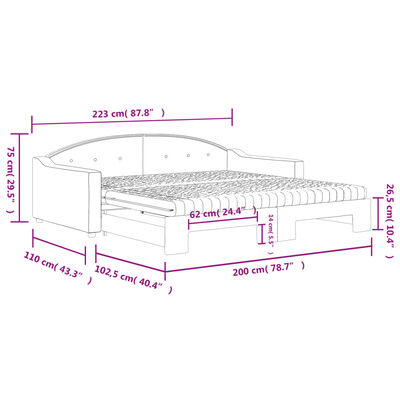 vidaXL Dnevni krevet na razvlačenje krem 100 x 200 cm od tkanine