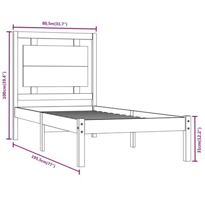 vidaXL Okvir za krevet od masivnog drva boja meda 75x190 cm 2FT6 mali