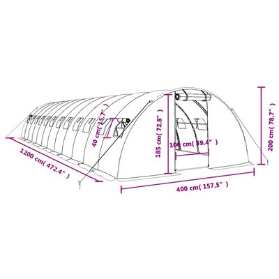 vidaXL Staklenik s čeličnim okvirom zeleni 48 m² 12 x 4 x 2 m