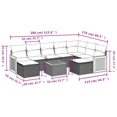 vidaXL 10-dijelni set vrtnih sofa od poliratana s jastucima sivi