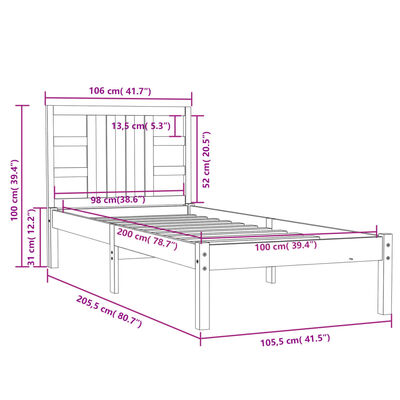 vidaXL Okvir za krevet od masivnog drva 100 x 200 cm