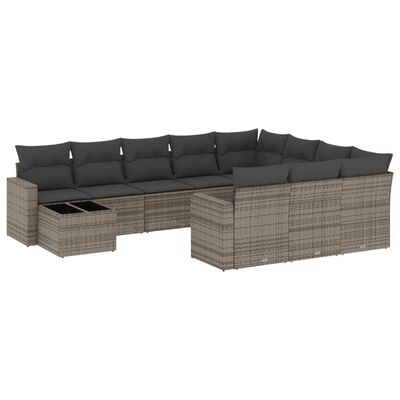 vidaXL 11-dijelni set vrtnih sofa od poliratana s jastucima sivi