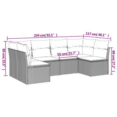 vidaXL 6-dijelni set vrtnih sofa od poliratana s jastucima sivi