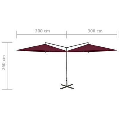 vidaXL Dvostruki vrtni suncobran s čeličnim stupom 600 cm bordo