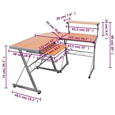 vidaXL Kutni stol za računalo smeđi 132x112x99 cm konstruirano drvo