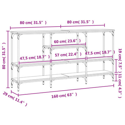 vidaXL Konzolni stol boja hrasta 160x29x80 cm od konstruiranog drva