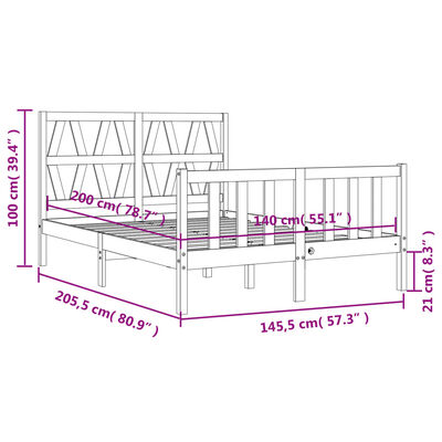 vidaXL Okvir za krevet s uzglavljem crni 140x200cm od masivnog drva