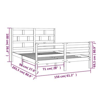 vidaXL Okvir za krevet od masivnog drva 150 x 200cm 5FT veliki bračni