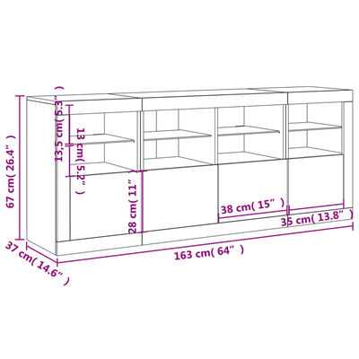 vidaXL Komoda s LED svjetlima bijela 163 x 37 x 67 cm