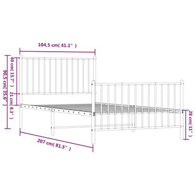 vidaXL Metalni okvir kreveta uzglavlje i podnožje bijeli 100x200 cm