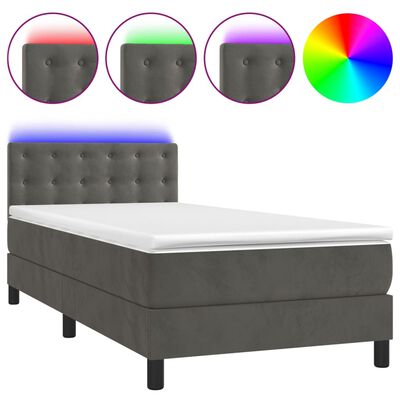 vidaXL Krevet box spring s madracem LED tamnosivi 90x190 cm baršun