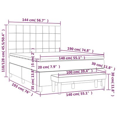 vidaXL Krevet s oprugama i madracem svjetlosivi 140x190 cm od tkanine