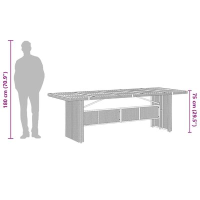 vidaXL Vrtni stol sa staklenom pločom sivi 240x90x75 cm od poliratana