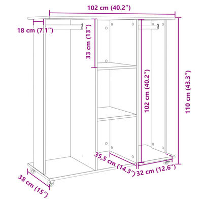 vidaXL Ormar s kotačima crni 102 x 38 x 110 cm od konstruiranog drva