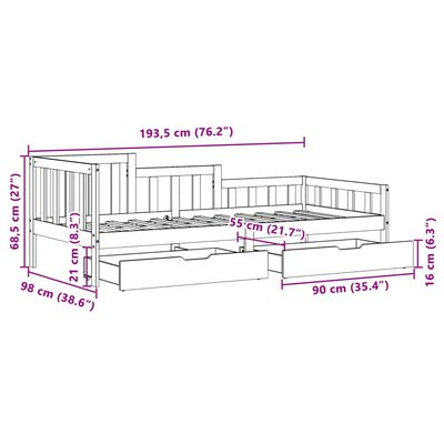 vidaXL Dnevni krevet s ladicama bez madraca 90x200 cm masivno drvo