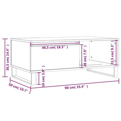 vidaXL Stolić za kavu smeđa boja hrasta 90x50x36,5cm konstruirano drvo