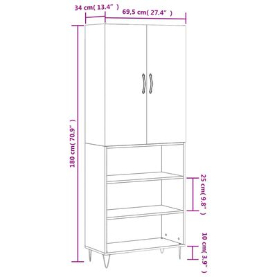 vidaXL Visoka komoda boja hrasta 69,5x34x180 cm od konstruiranog drva