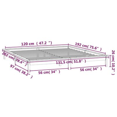 vidaXL LED okvir kreveta crni 120x190 cm mali bračni od masivnog drva