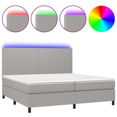 vidaXL Krevet box spring s madracem LED svjetlosivi 200x200 cm tkanina