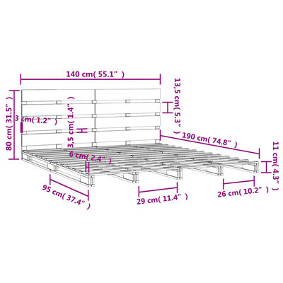 vidaXL Okvir za krevet bijela 140x190 cm od masivnog drva