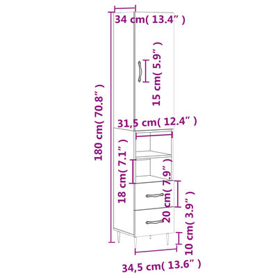 vidaXL Visoka komoda crna 34,5 x 34 x 180 cm od konstruiranog drva