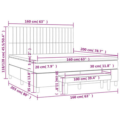 vidaXL Krevet s oprugama i madracem tamnosivi 160x200 cm baršunasti