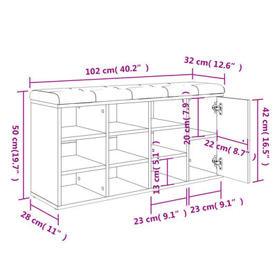 vidaXL Klupa za cipele boja hrasta 102 x 32 x 50 cm konstruirano drvo