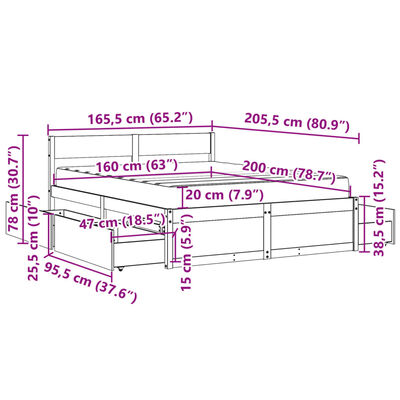 vidaXL Krevet s ladicama i madracem 160x200 cm borovina