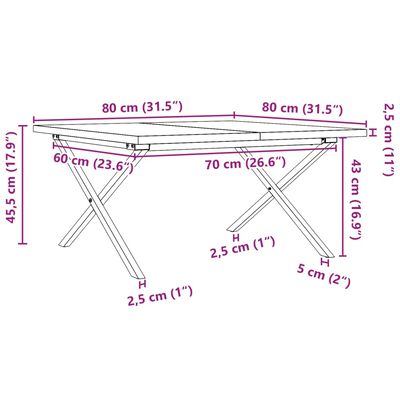 vidaXL Stolić za kavu X-oblika 80x80x45,5 cm od borovine i željeza