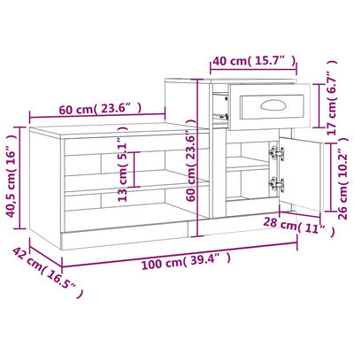 vidaXL Ormarić za cipele crni 100 x 42 x 60 cm od konstruiranog drva