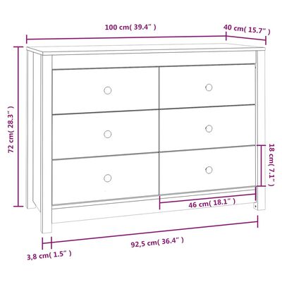 vidaXL Bočni ormarić Crna 100 x 40 x 72 cm od masivne borovine