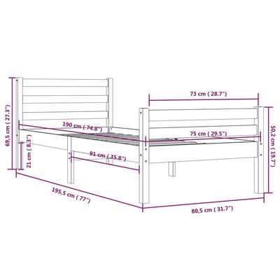 vidaXL Okvir za krevet crni drveni 75 x 190 cm 2FT6 mali jednokrevetni