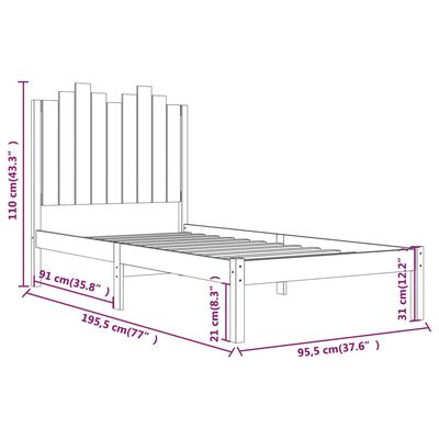 vidaXL Okvir za krevet od borovine crni 90 x 190 cm 3FT jednokrevetni