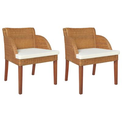 vidaXL Blagovaonske stolice s jastucima 2 kom svjetlosmeđe od ratana