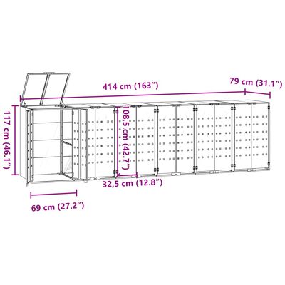 vidaXL Spremište za 6 kanta za otpad sivo 414 x 79 x 117 cm čelično