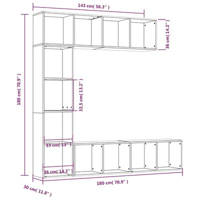 vidaXL 3-dijelni set ormarića za knjige/TV sivog sonome 180x30x180 cm