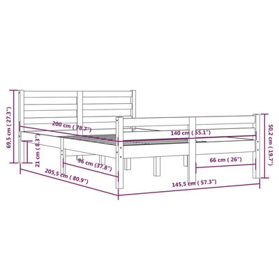 vidaXL Okvir za krevet od masivnog drva smeđa boja meda 140 x 200 cm