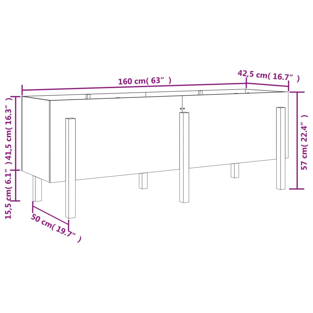 vidaXL Povišena vrtna gredica crna 160 x 50 x 57 cm masivna borovina