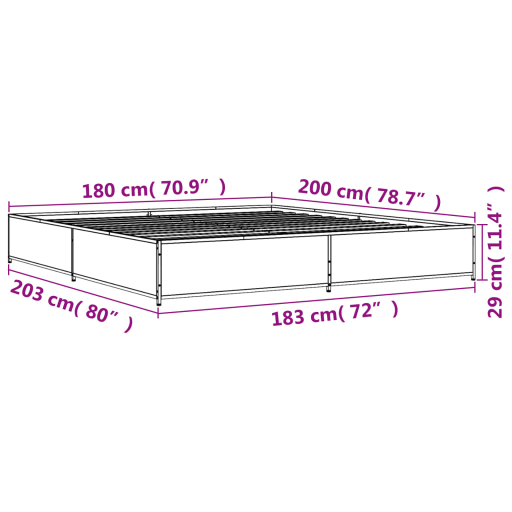 vidaXL Okvir za krevet boja hrasta 180x200cm konstruirano drvo i metal