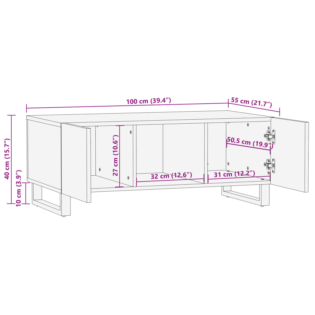 vidaXL Stolić za kavu smeđi 100 x 55 x 40 cm od masivnog drva manga