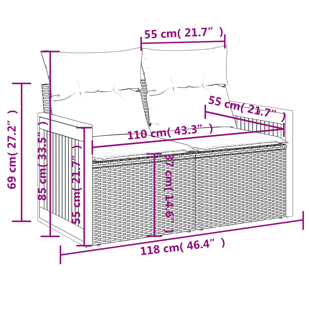 vidaXL 9-dijelni set vrtnih sofa od poliratana s jastucima sivi