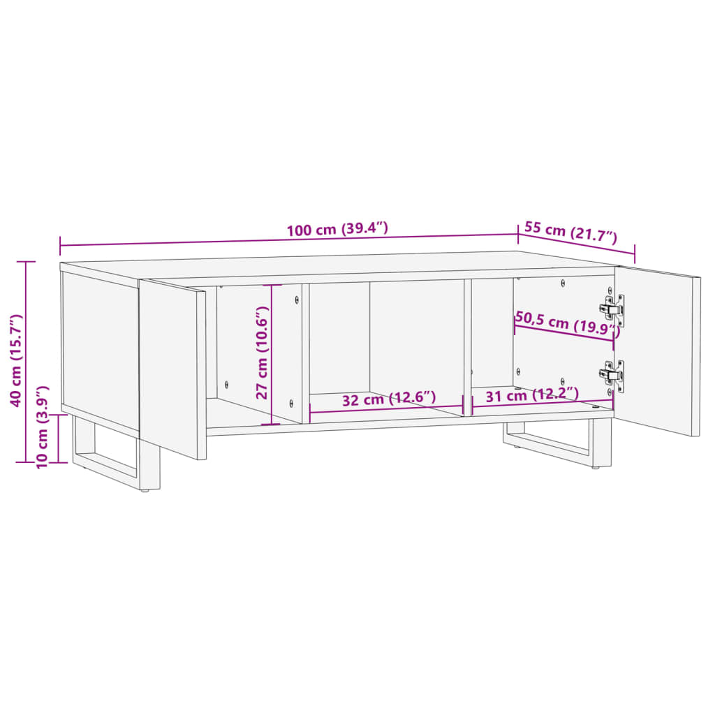 vidaXL Stolić za kavu 100 x 55 x 40 cm od masivnog drva bagrema