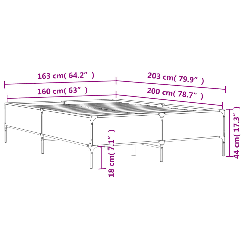 vidaXL Okvir kreveta boja hrasta 160x200 cm konstruirano drvo i metal