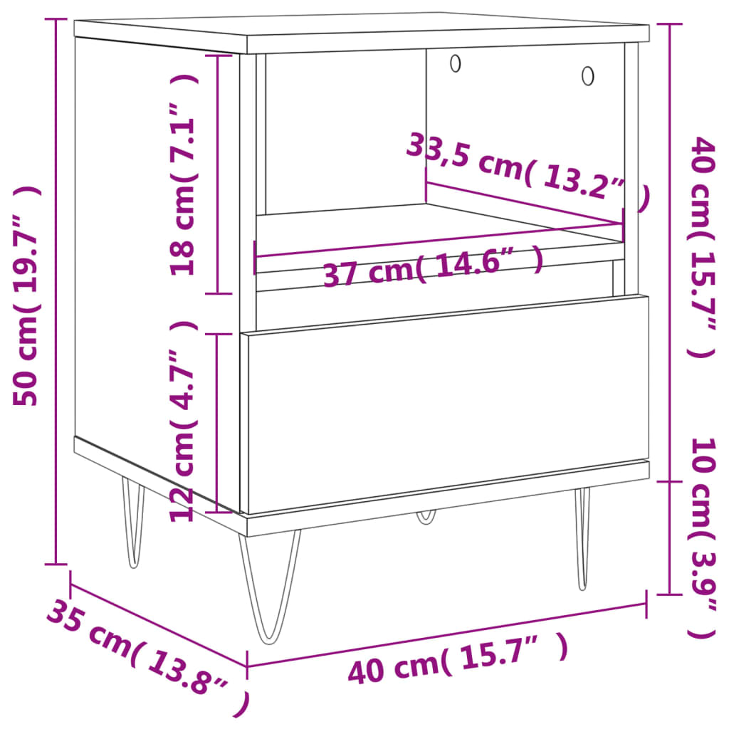 vidaXL Noćni ormarići 2 kom boja hrasta 40x35x50 cm konstruirano drvo