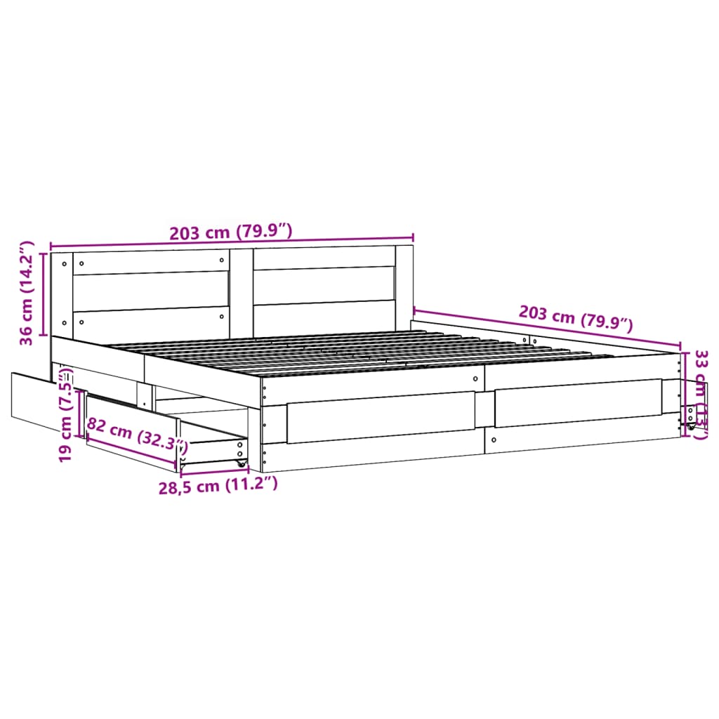 vidaXL Okvir za krevet s uzglavljem boja hrasta 200x200 cm drveni