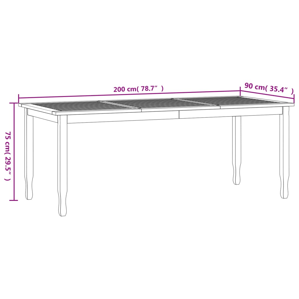 vidaXL Vrtni blagovaonski stol 200 x 90 x 75 cm od masivne tikovine