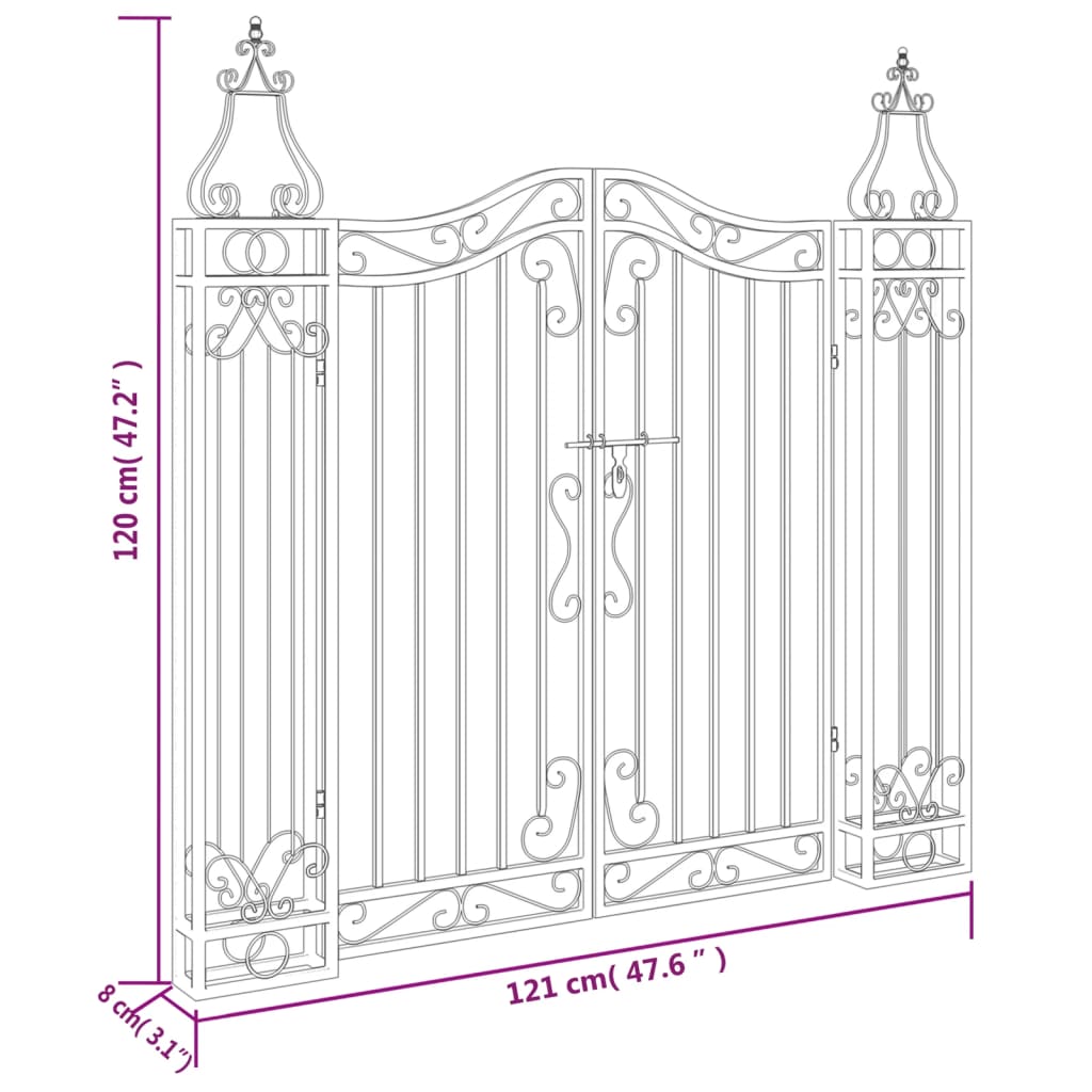 vidaXL Vrtna vrata crna 121 x 8 x 120 cm od kovanog željeza