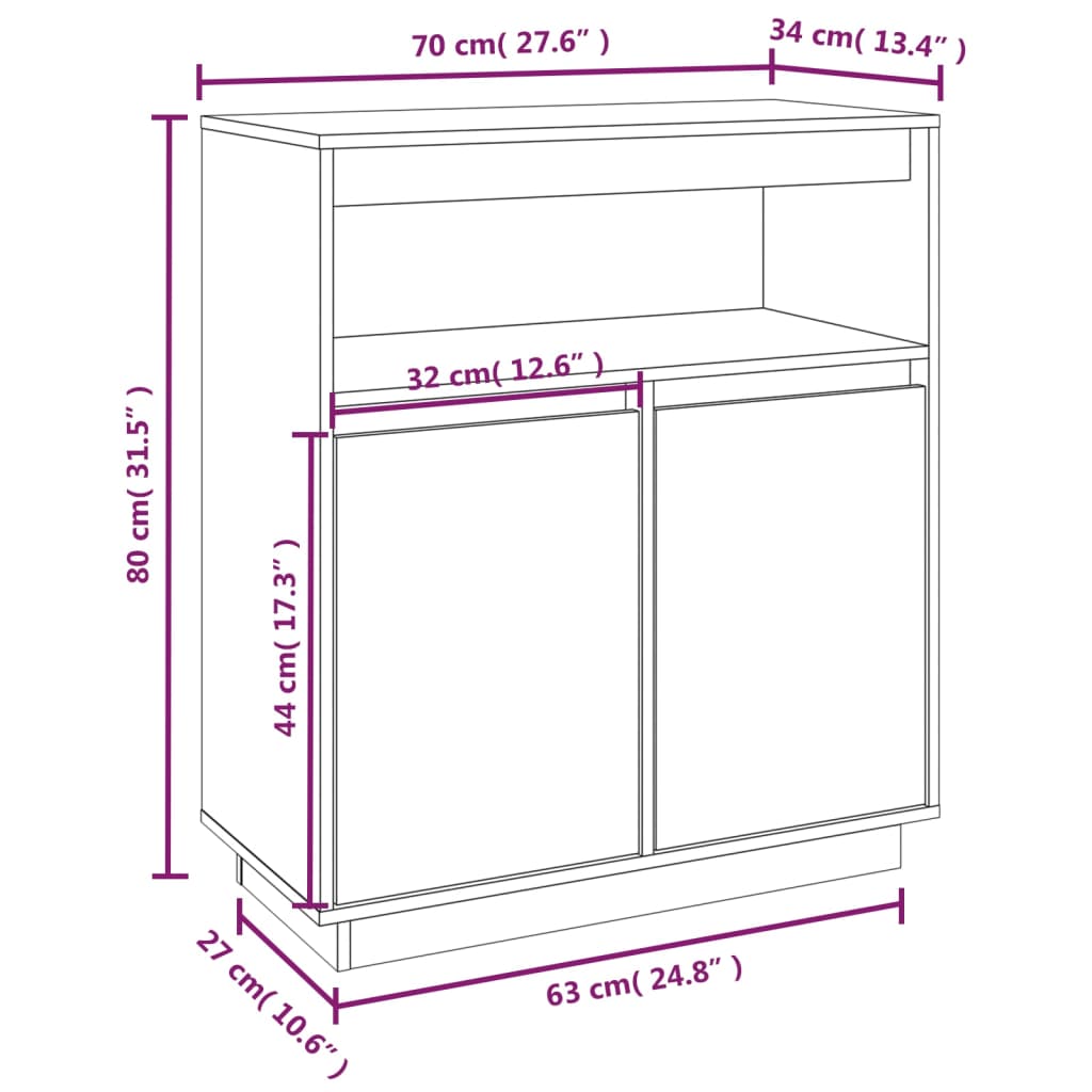 vidaXL Komoda crna 70 x 34 x 80 cm od masivne borovine